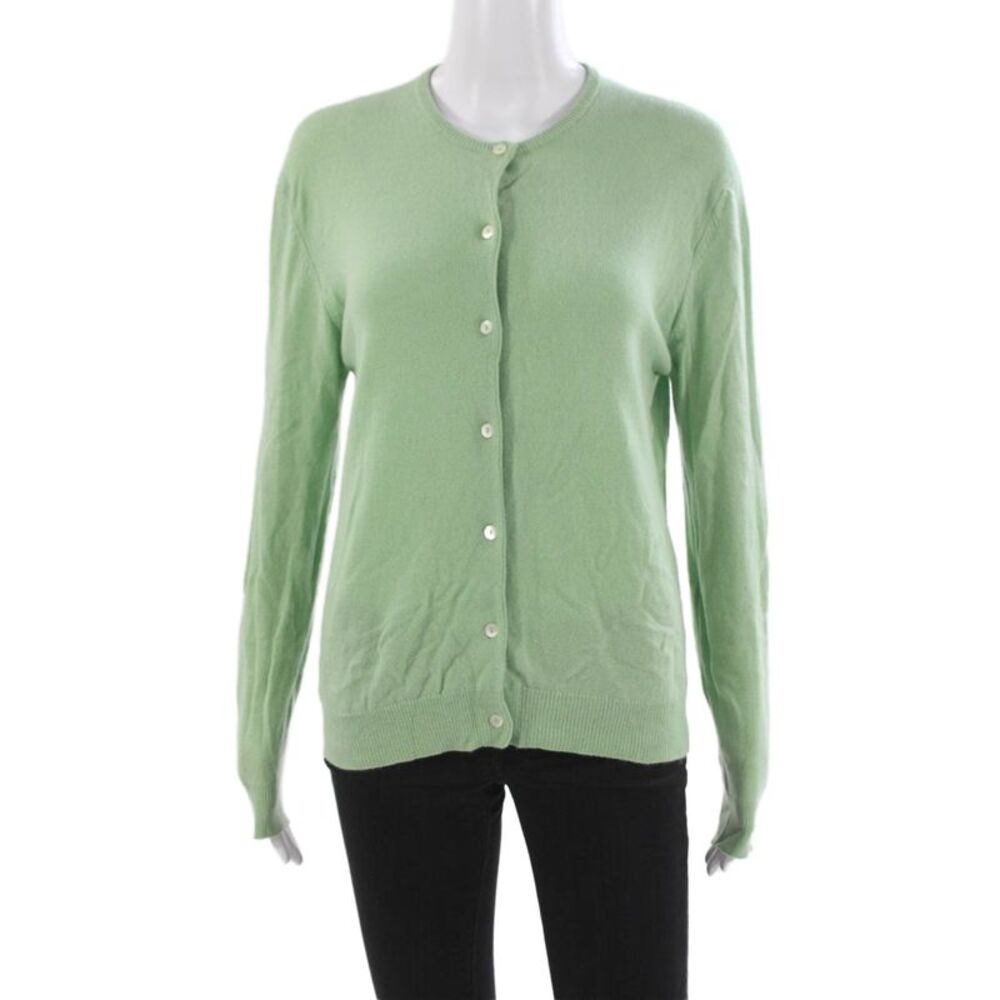 Tse Womens Cashmere Cardigan Green Long Sleeve Round Neck Size M